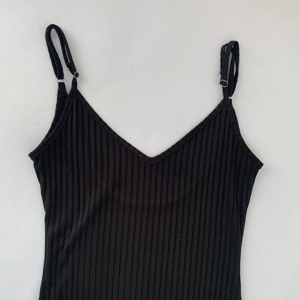 Shein Bodycon Dress Womens Small Black Ribbed Cami Spaghetti Strap Stretch Basic - Picture 6 of 11